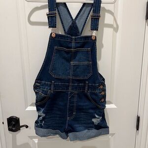 Blue denim short overalls